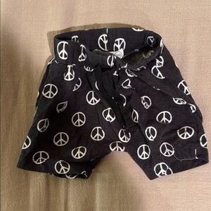 Little Miss Black Shorts with White Peace Sign Pattern